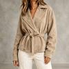 Giacca da Donna in Ecopelle con Collo a Revers e Cintura in Vita per Uso Quotidiano Casual
