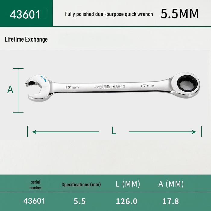 SATA Industrial Grade Double-Head Ratchet Wrench with Spline Open-End and Quick-Release