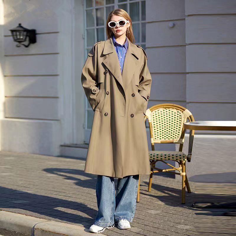 

женский тренч осенний новый от кутюр двубортный темпераментный офисный классический с двойным воротником не мнущийся тренч L 126-70kg