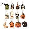 Vintage Cartoon Ghost Pumpkin Tags Halloween Wooden Ornaments, Rustic Spooky Owl Skull Decorative for Fall Festivals Hanging Decoration Fireplace Tree