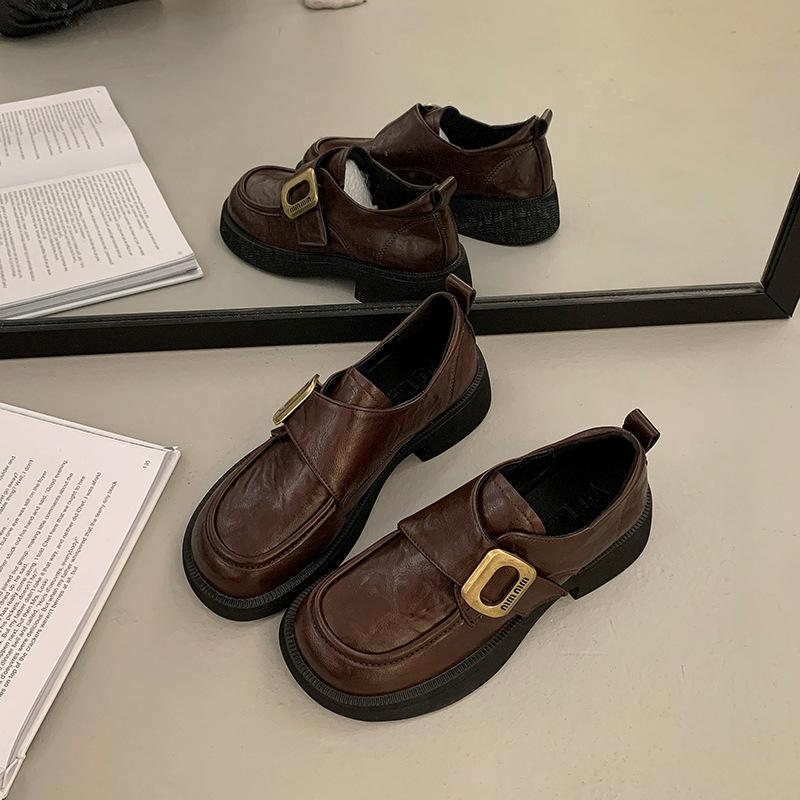 

Retro platform loafers 2025 new spring and autumn Mary Jane thick heel round head versatile fashion British small leather shoes 40