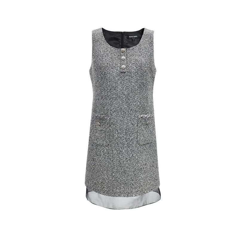 Veromoda Women's 2025 Spring Herringbone Mesh Trim Dress