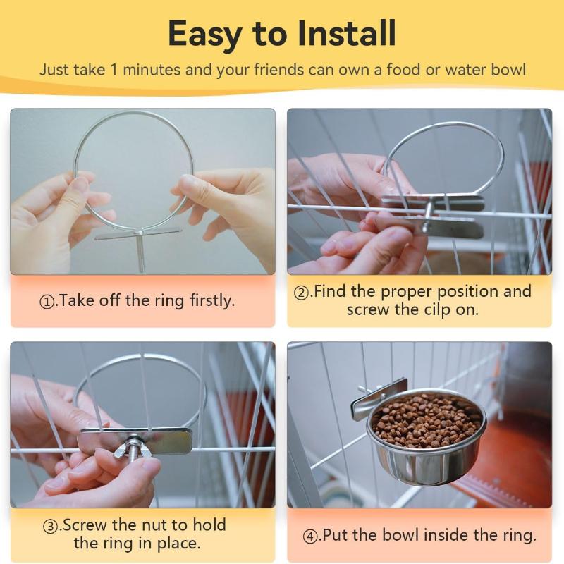 Bird Feeding Dish Cups, Bird Feeder for Cage, Parrot Food Bowl Cage with Clamp Holder, Rabbit Water Bowl, Birdcage Coop Water Feeder for Cockatiel