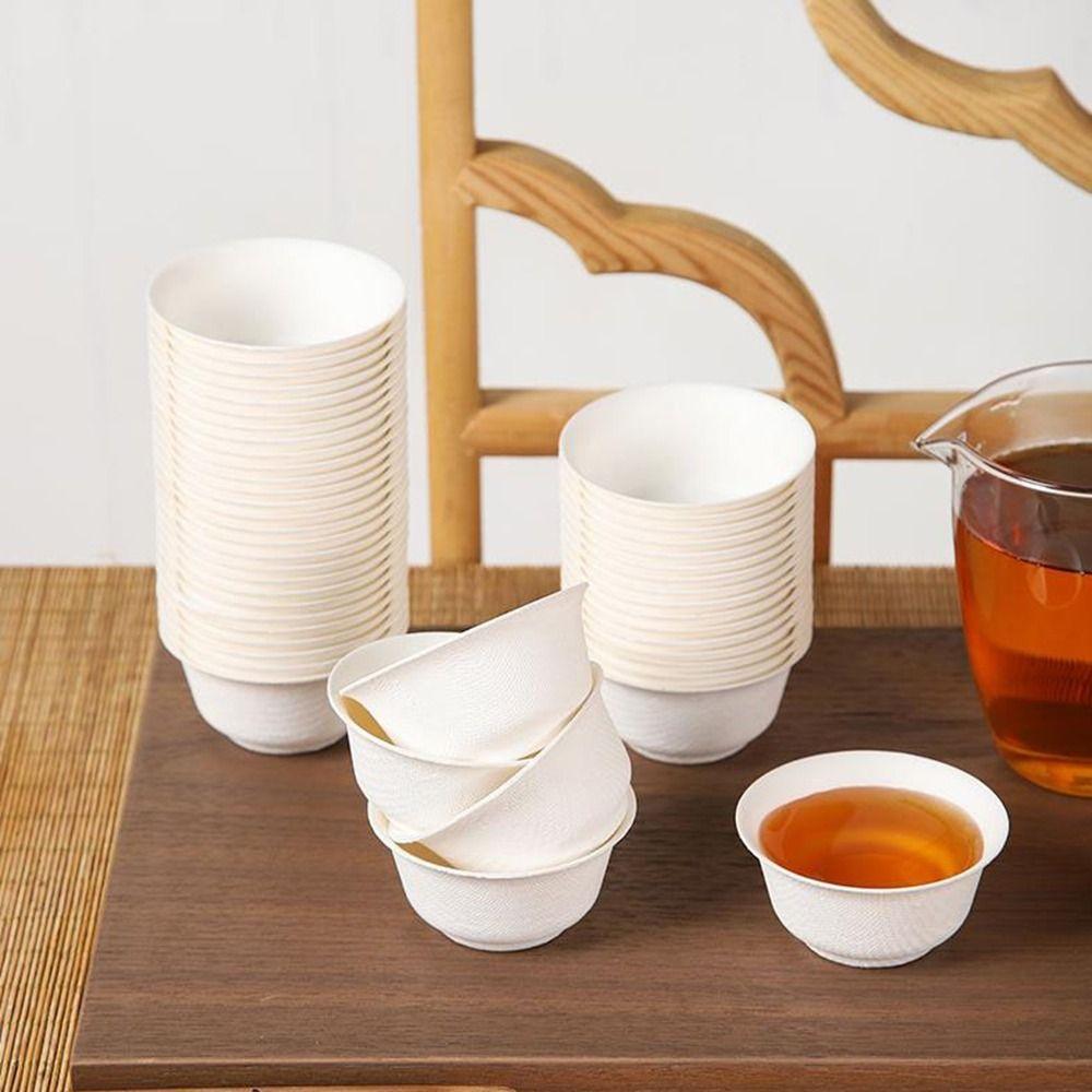 50Pcs 60ML Disposable Kung Fu Tea Cup Thickened Eco-Friendly Drink Cup Biodegradable High Temperature Resistant Water Cup Travel