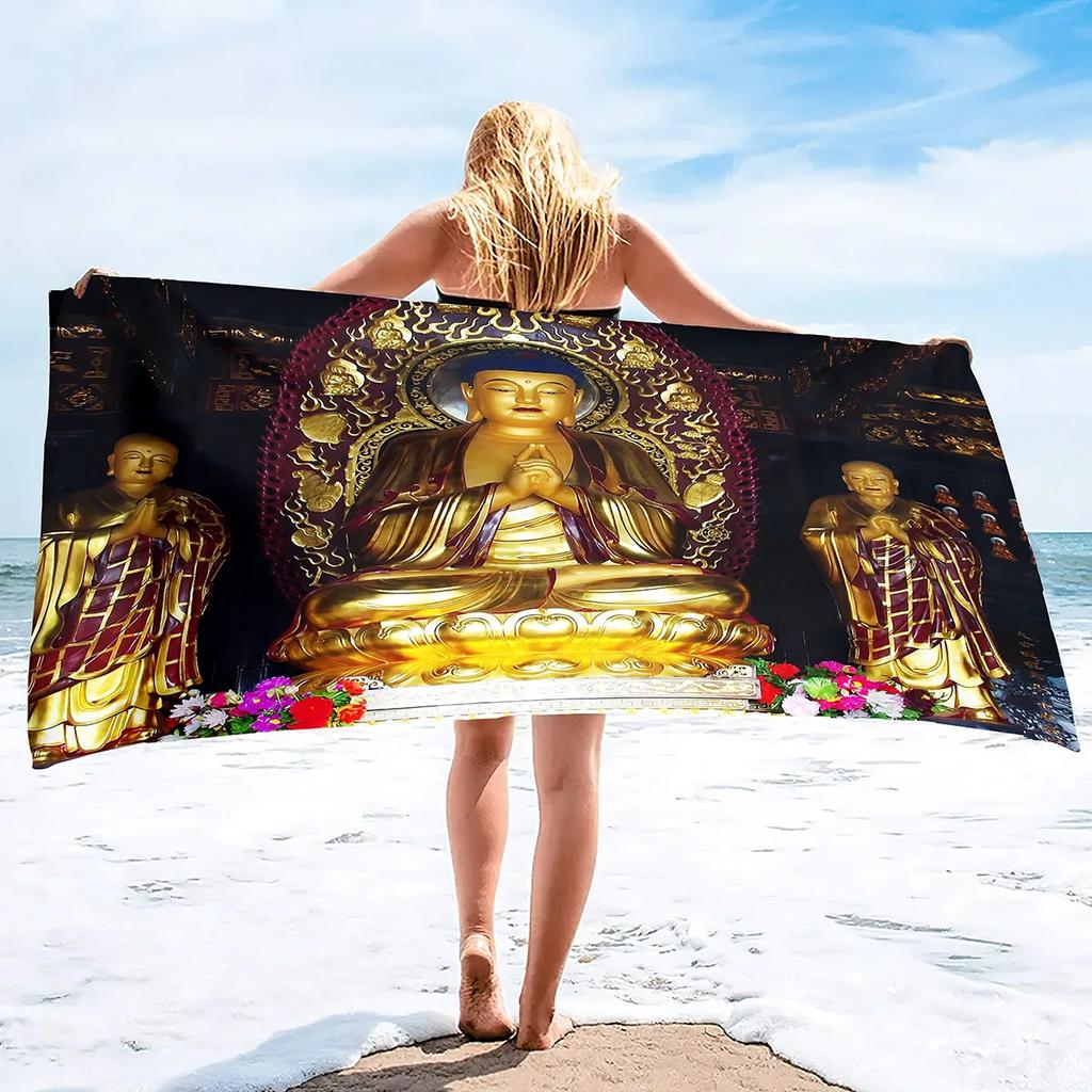 Golden Buddha Print Bath Towel - Soft Microfiber for Travel, Pool & Spa - Ideal Gift for Serenity and Meditation Enthusiasts