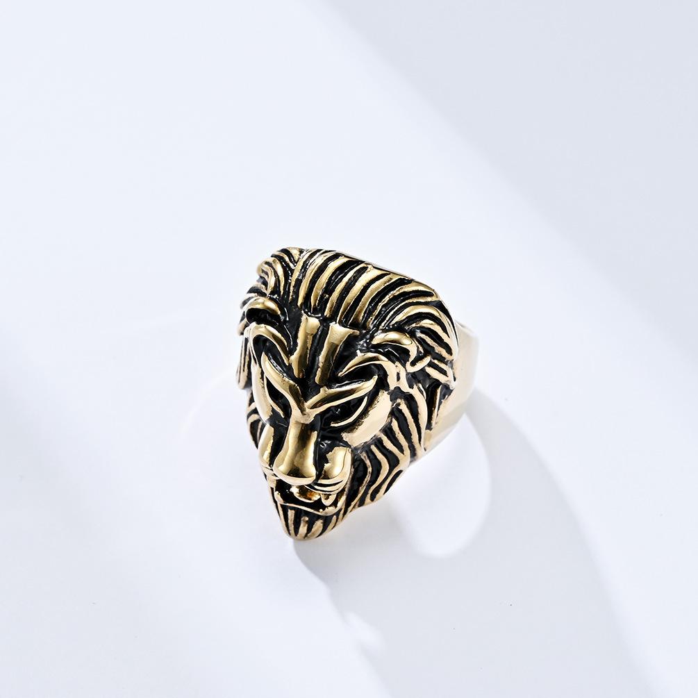 European and American Retro Style Titanium Steel Lion Head Ring Stainless Steel Male Lion Ring