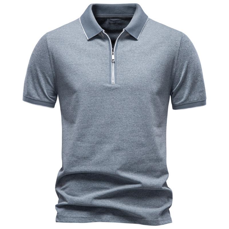 Men's Dark Grey Quarter Zip Polo Shirt Short Sleeve Summer Casual Top
