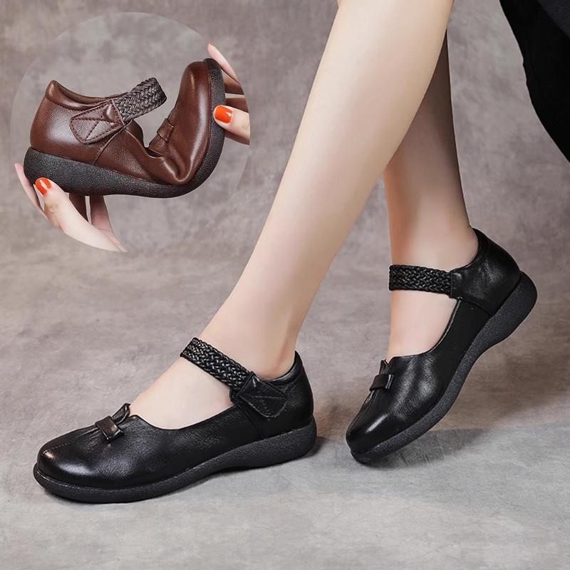 Fashion GKTINOO Genuine Leather 2025 New Flats Women Shoes Hook & Loop Shallow Spring Autumn Comfortable Concise Leisure Ladies Shoes