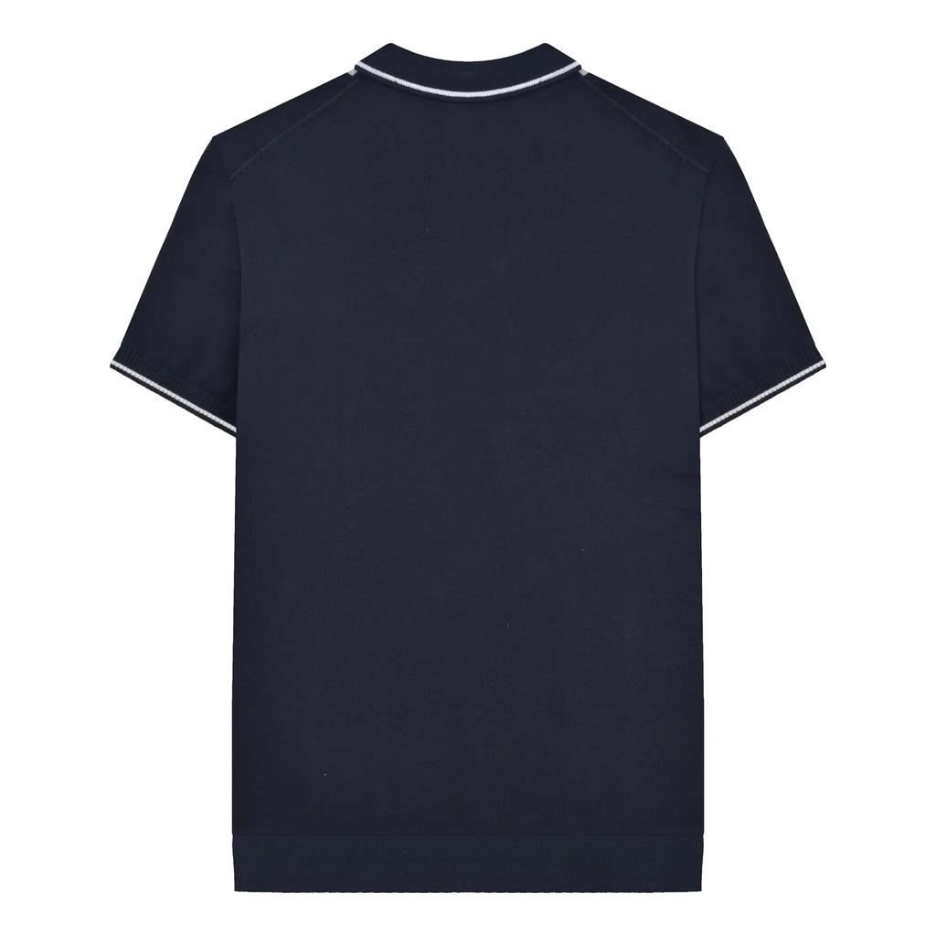LAMBRETTA Mens Greco Striped Knitted Short-Sleeved Polo Shirt