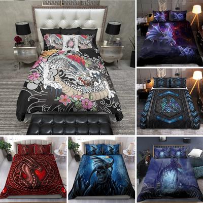 Bettbezug mit Drachenprint King Queen Western Magischer Drache Bettwäscheset Teenager Erwachsene Antikes Mythisches Tier Polyester Steppdecke Bezug