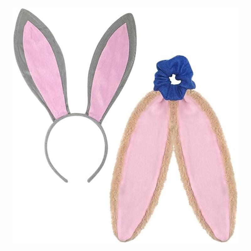 Easter Rabbit Headwear Rabbit Ears Headbands Bowtie Tail Set Rabbit Ears Costume Set Animal Hair Hoop for Easter Party