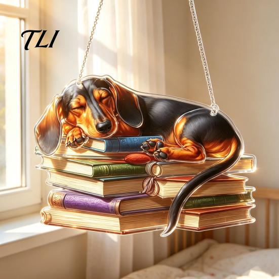 Dachshund Window Hanging Ornament, Acrylic Sun Catcher, Cute Dog Ornament for Living Room Decoration Home Decor, Front Porch Lightweight