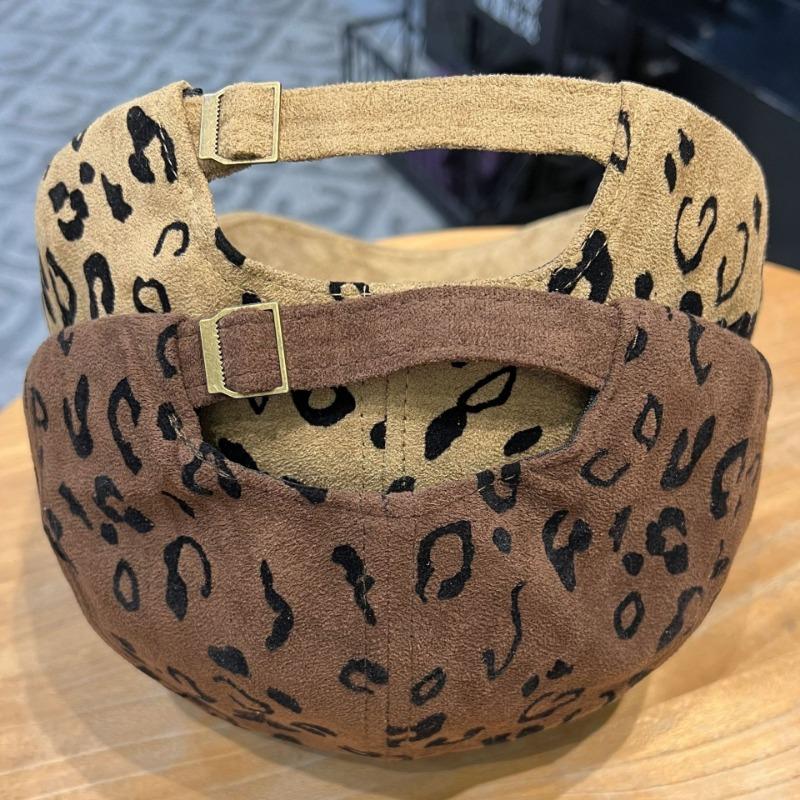 Women S Retro Leopard Print Suede Short Brim Cap Korean Style Casual Hat