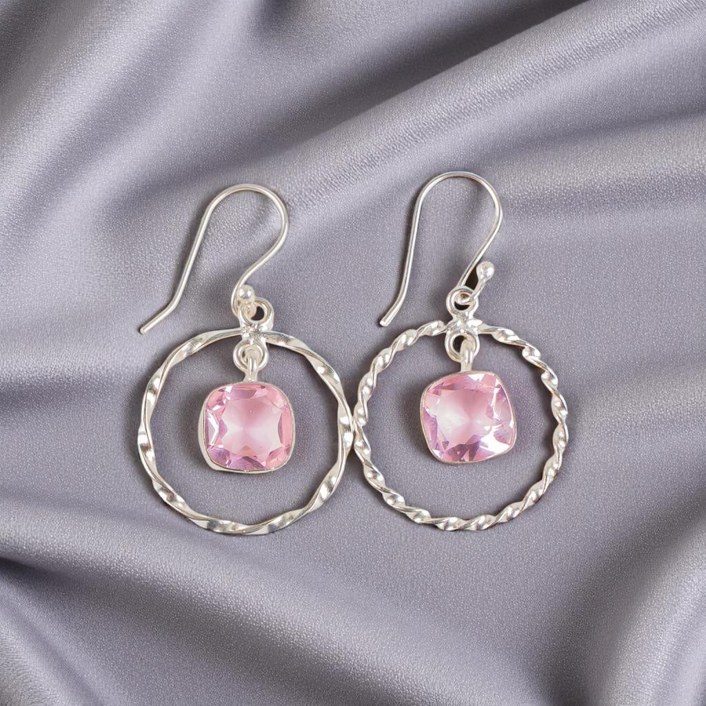 Morganit Edelstein 925 Sterlingsilber Schmuck Handgefertigte Ohrringe 1,60" Zum Verschenken EE-60-12