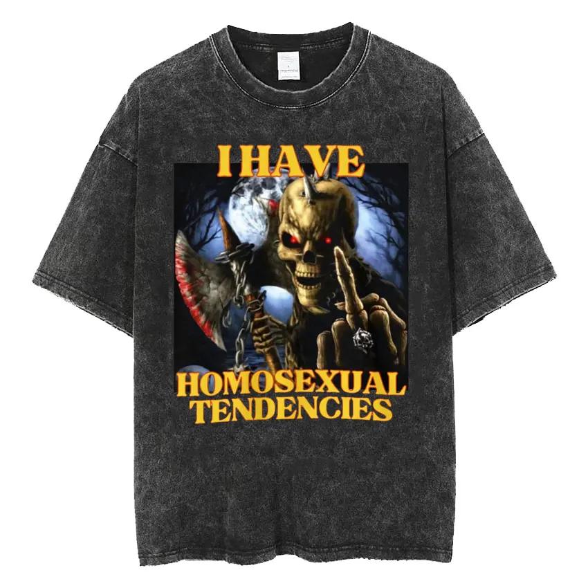 Tricou Meme Schelet Autism Amuzant Craniu Umor Mânecă Scurtă Tricouri Bărbați Femei Vintage Spălat Supradimensionat Bumbac Tricou
