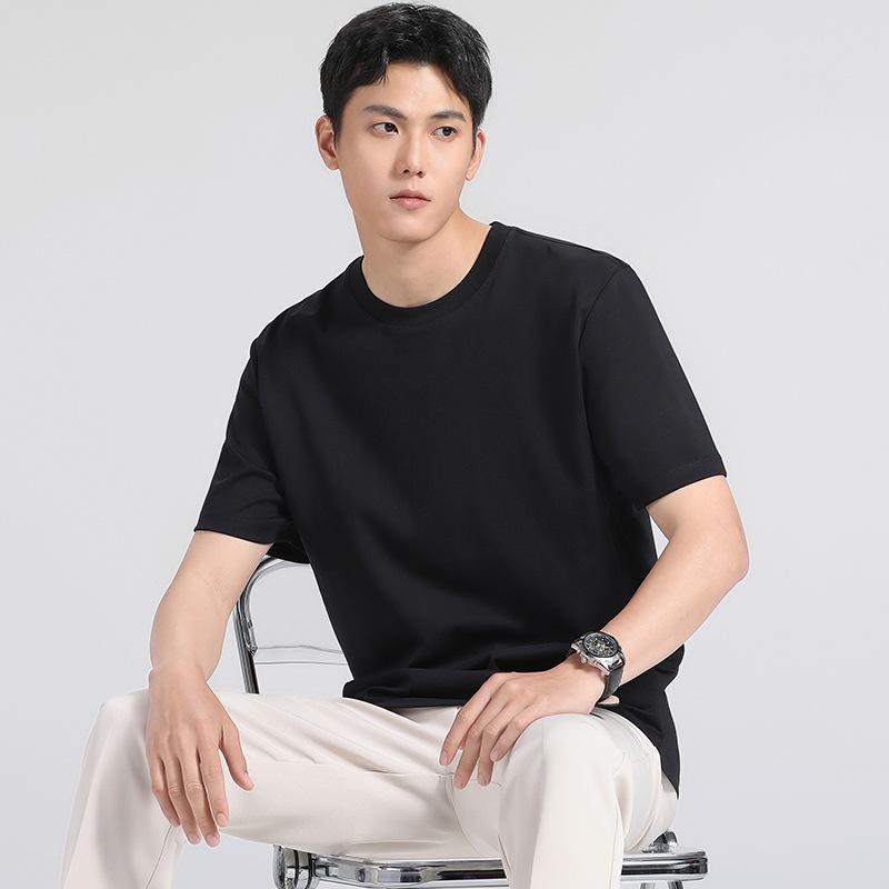 

Men s Summer Short Sleeve Ice Silk Cotton T-Shirt - Loose Fit, Quick-Dry, Solid Color XL (135-150 jin)