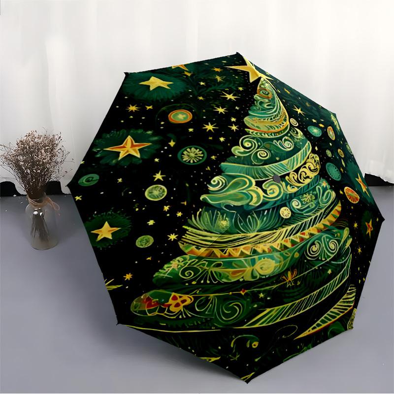 1pc Christmas Tree Decorations Automatic Folding Umbrella - Design, Durable Iron Frame for Travel, Outdoor, Beach Fashion Accessory A0920030