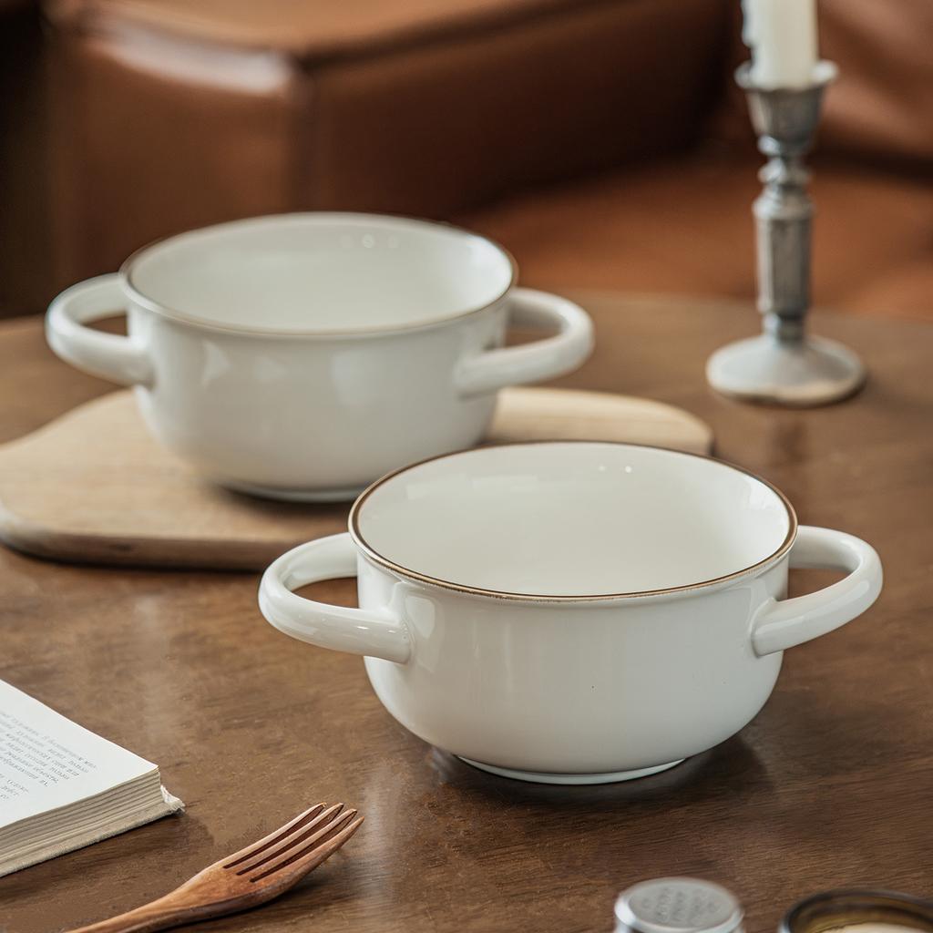 Premium Enfärgad Binaural Skål Hushåll Keramisk Skål Salladsskål Snabbnudelskål Kreativ Rättsskål Soppskål Servis