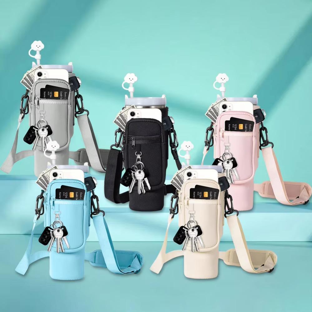 Zipped Pocket Water Bottle Pouch Neoprene Insulated Mug Cover Water Bottle Carrier Bag  Hiking