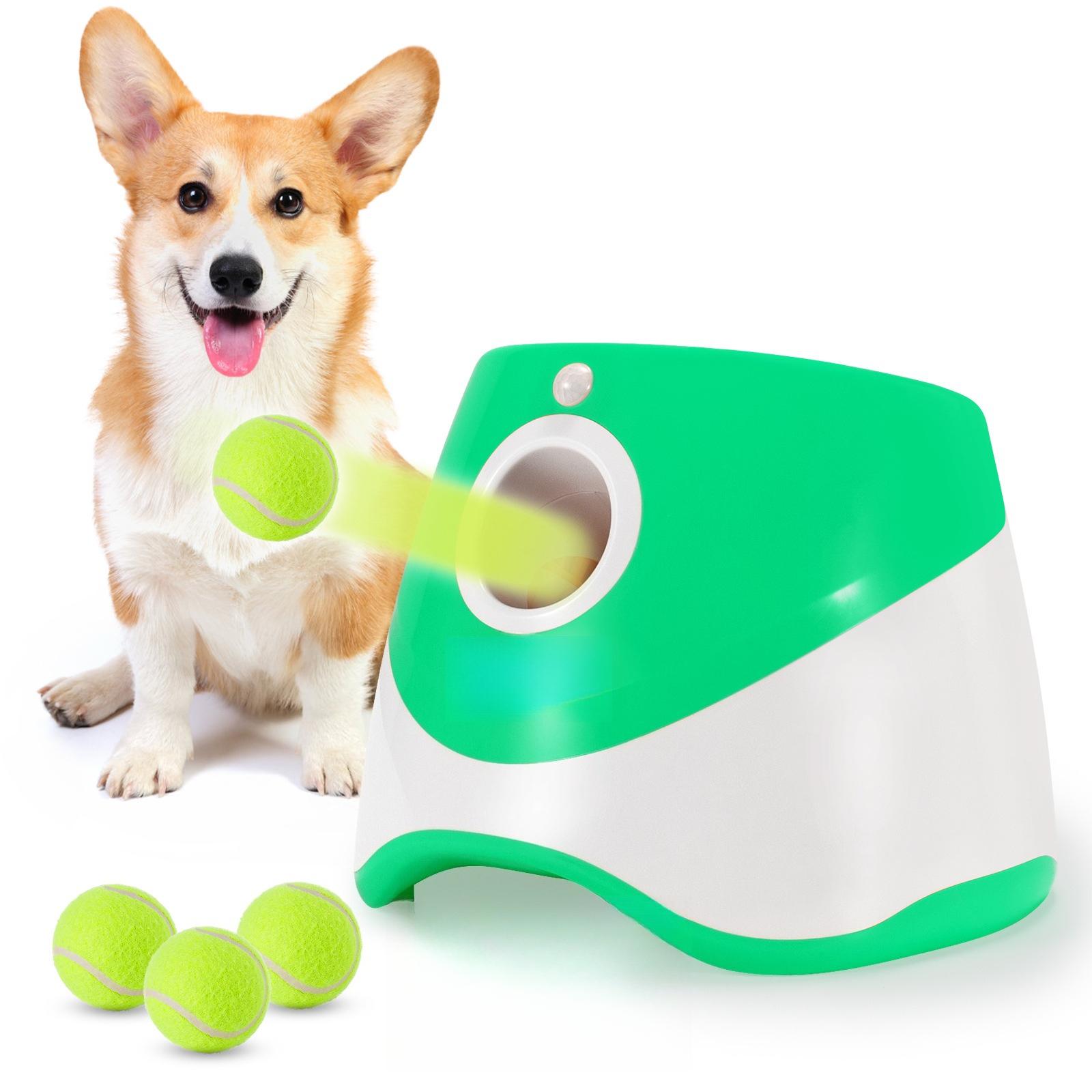 

Dog Ball Thrower Launcher for Dogs with 3 Tennis Ball Interacive Dog Toy Indoor Outdoor Adjustable Distance Automatic serve 3 balls трава зеленый