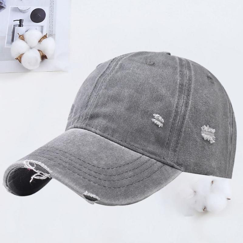 Hole Washed Cotton Baseball Cap Men's Old Visor Hat Retro Soft Top Cap