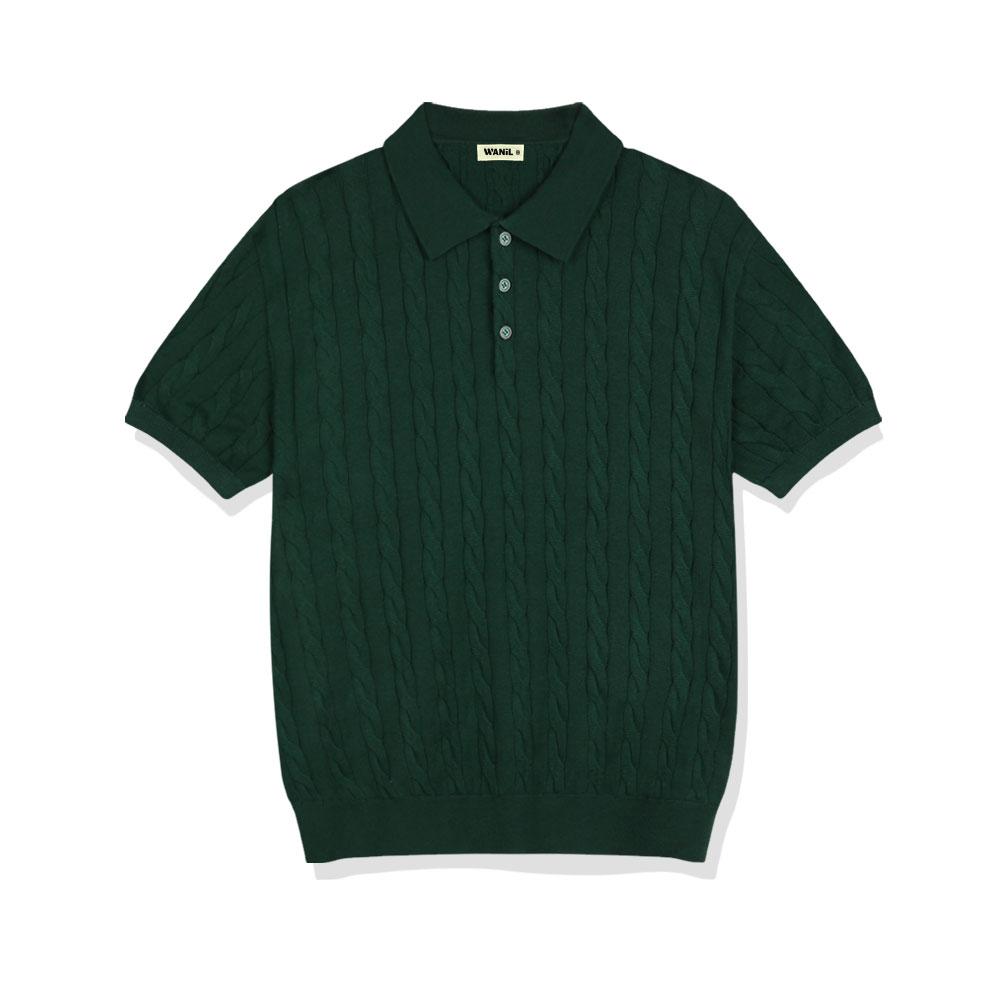 Wenil Mid-On Cable Button Collar Short Sleeve Knit 4 Colors [Wask_1001]