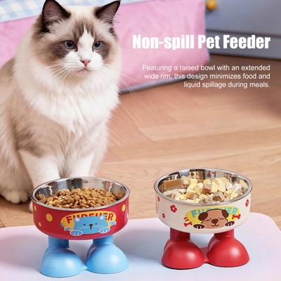 Elevated Pet Bowl Stainless Steel Bowl Reduces Discomfort Raised Dog Cute Cat Bowl with Stable Non-Slip