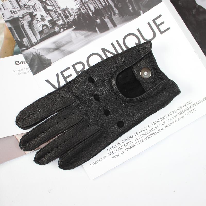 Męskie rękawice kierowcy ze skóry jeleniej, cienkie, jednowarstwowe, klasyczne czarne rękawice motocyklowe na wiosnę i jesień