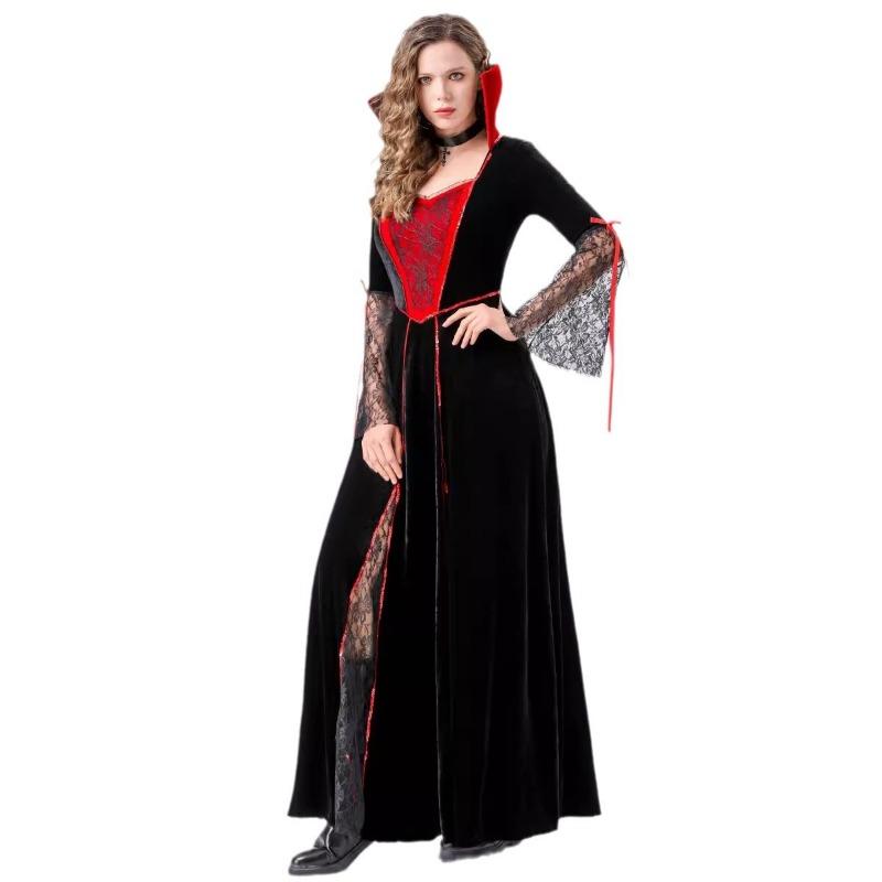 Halloween Vampire Queen Witch Red and Black Long Dress Demon Dress Up Costume Cosplay Costume