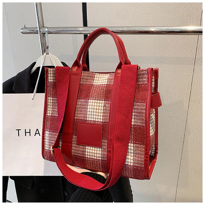 Große Kapazität Plaid Tote Bag Damen Mode Design Sinn Winter Neue Canvas Handtasche Einfacher Stil Pendler Umhängetasche
