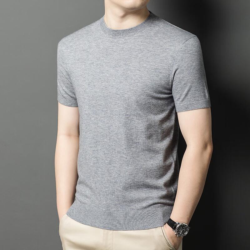 Hengyuanxiang Men's Thickened Round Neck Short Sleeve Wool Blend Sweater