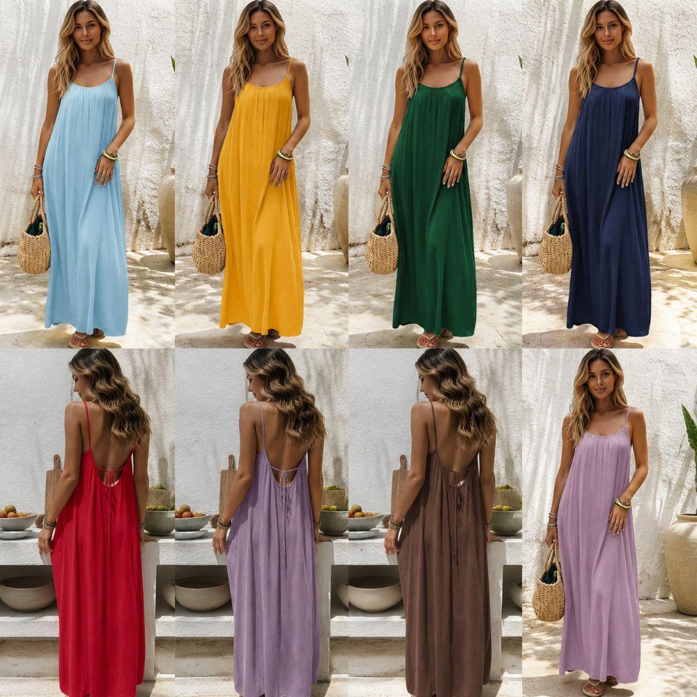 Comfortable Women's Crepe Maxi Dress Summer Long Dress for Beach Vacation