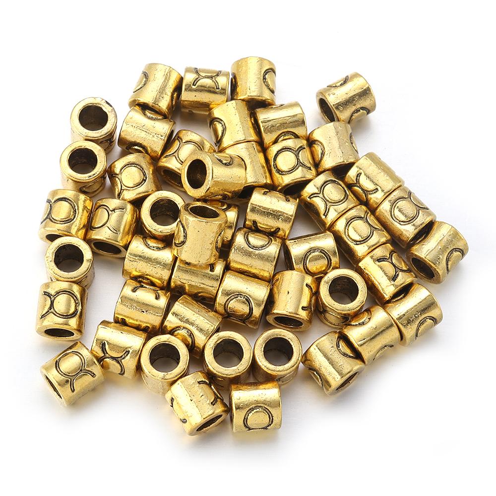 60pcs/lot Twelve Constellations Beads Alloy Beads Big Hole Tube Beads Spacer Loose Beads For Jewelry Making DIY Accessories