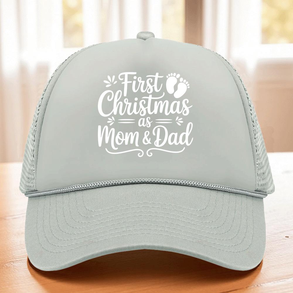 Christmas Pattern Mesh Baseball Cap with Rope & Hot Stamped Logo - Sunshade Trucker Hat
