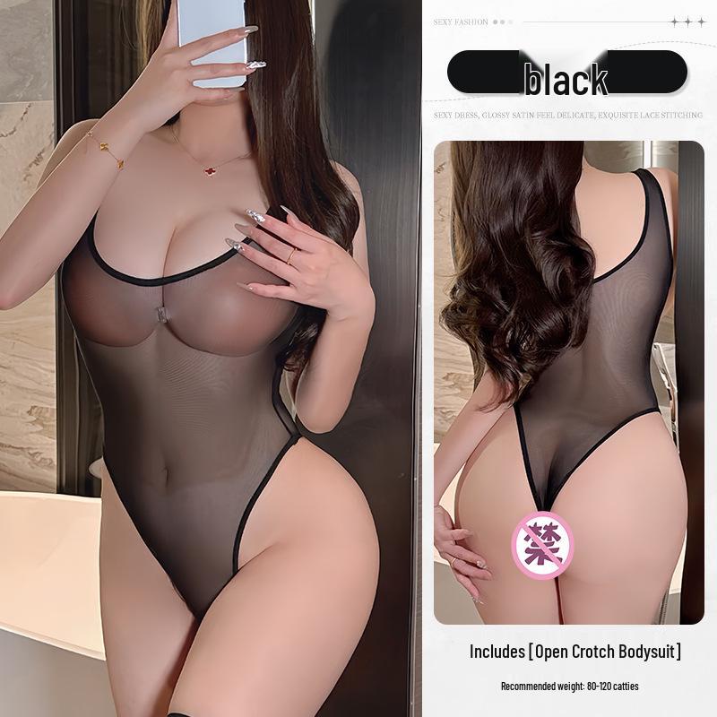 Sexy Goddess Transparent High Cut Fishnet Bodysuit - Open Crotch, Sleeveless, Perfect for Couples
