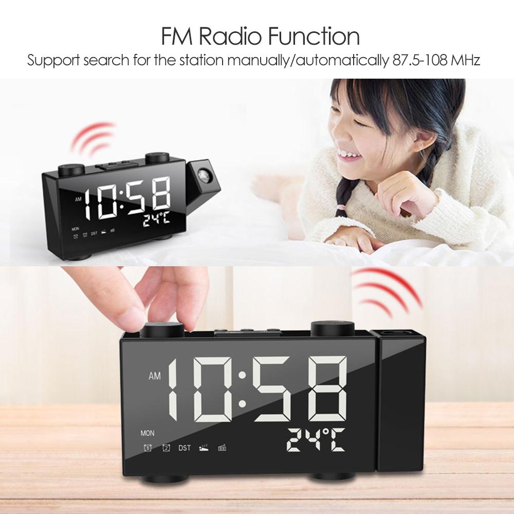 Dijital Çalar Saat Çift Alarmlı Erteleme Fonksiyonlu LED Projektörlü FM Projeksiyonlu Radyo USB/Pille Çalışır