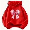 Warm Kids Hooded Pullover, Lovely Hand Drawn Pink Bow Ribbon Graphic Sweatshirt, Autumn Winter Casual Long Sleeve Top for Children Daily Wear