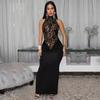 Women's Sexy Halter Lace Sleeveless Split Dress - European/American Fashion