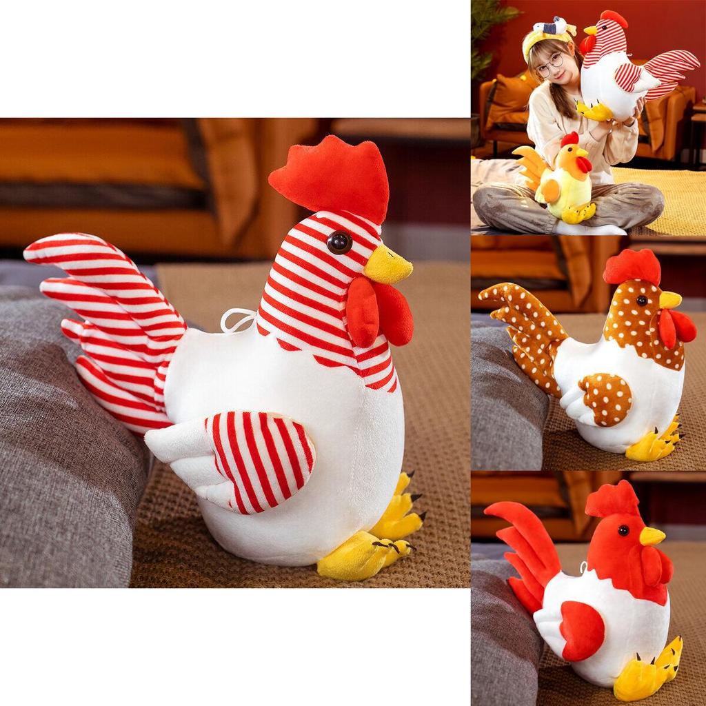 Cute Colorful Plush Rooster Stuffed Animal Cartoon Chicken Toy In Polka Dot And Striped Designs For All Ages