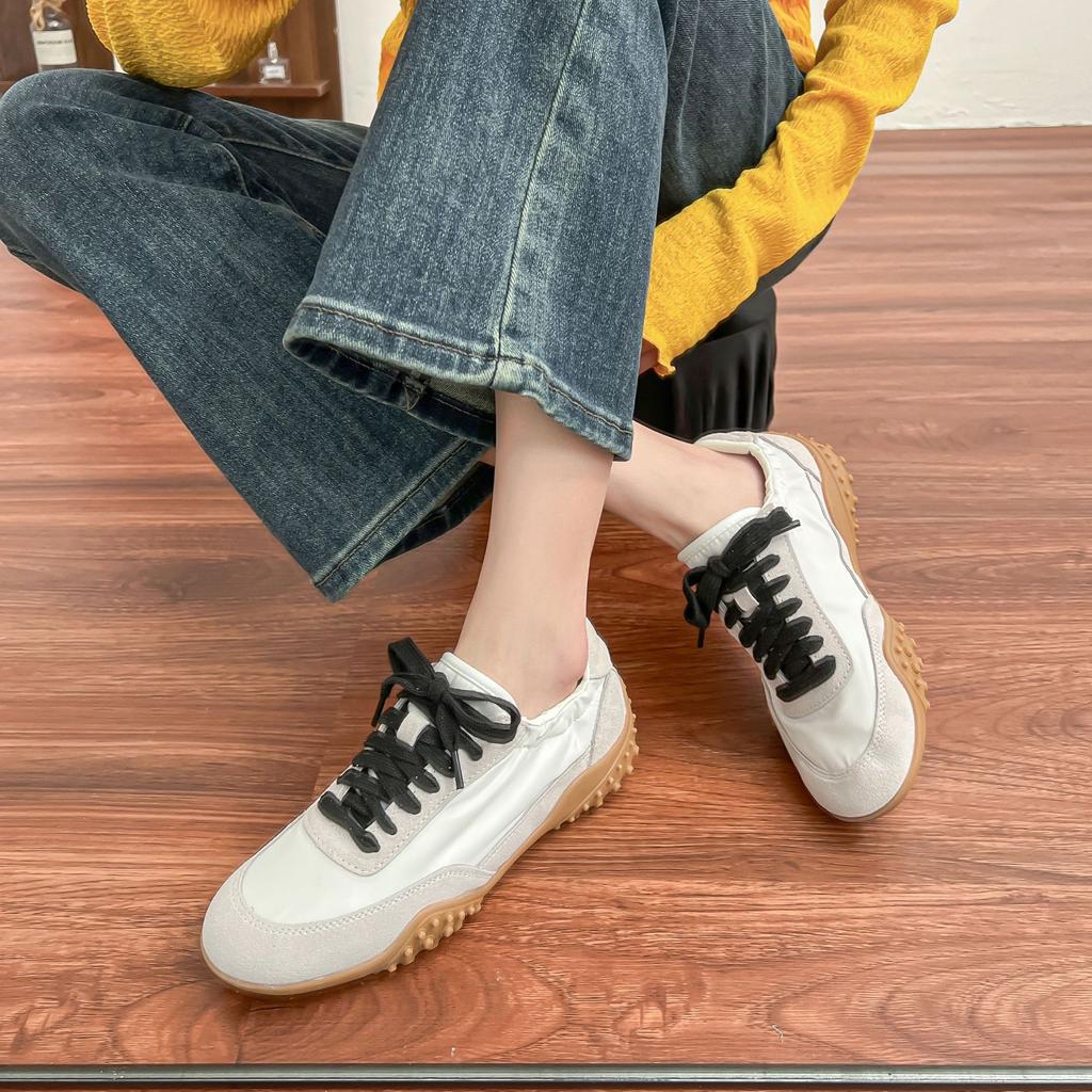 Cowhide Version~ 2025 New Retro Round Head Lace-up Leather German Training Shoes Women's Flat-bottomed Casual Sports Forrest Gump Board Shoes
