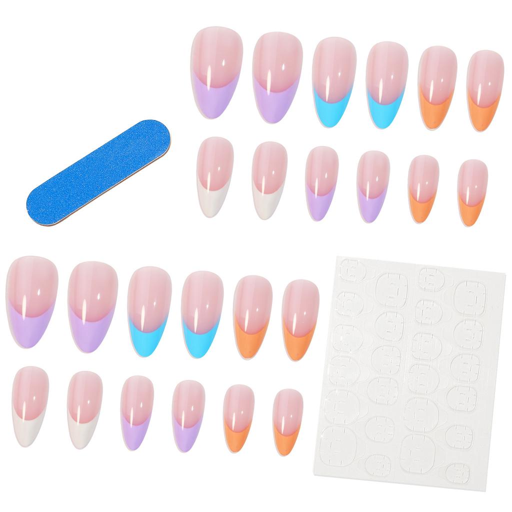 French-style Armor-wearing Rainbow Manicure Color-blocking Fake Nails Fake Nails