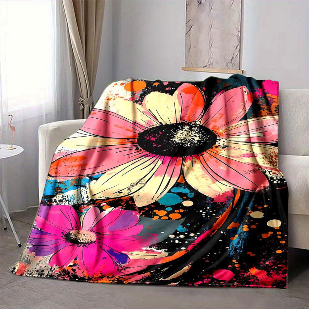 1pc Floral Print Blanket Warm, Cozy, And Soft, Suitable for Sofas, Beds, Cars, And Office Use.Perfect for Camping And Travel, Making It a Great Gift f