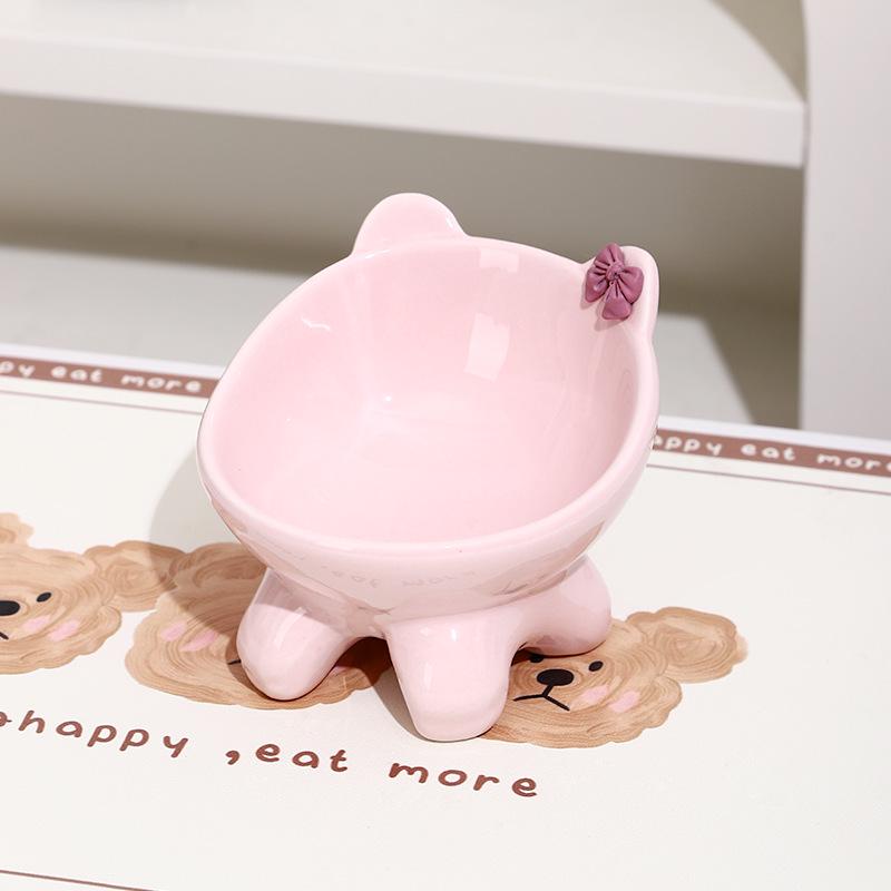 Elevated Non-slip Ceramic Bowl for Cats and Dogs - Prevents Spills, Protects Necks, Cute Design