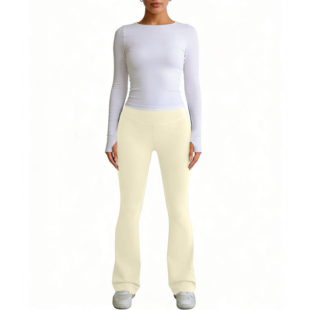 Damen Yoga-Hose mit hoher Taille und weitem Bein mit Taschen