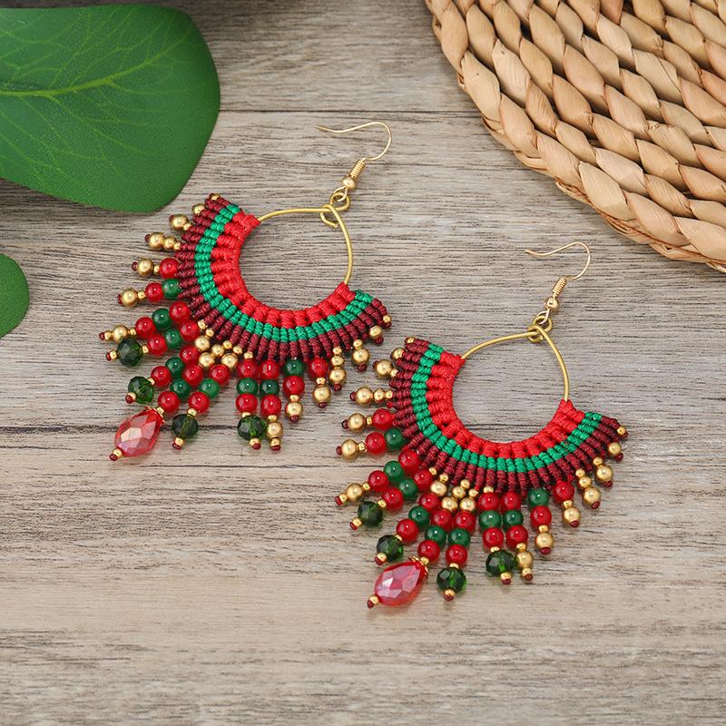 

Нишевый дизайн ретро плетеные хрустальные серьги богемные длинные серьги с бахромой для личности женщины