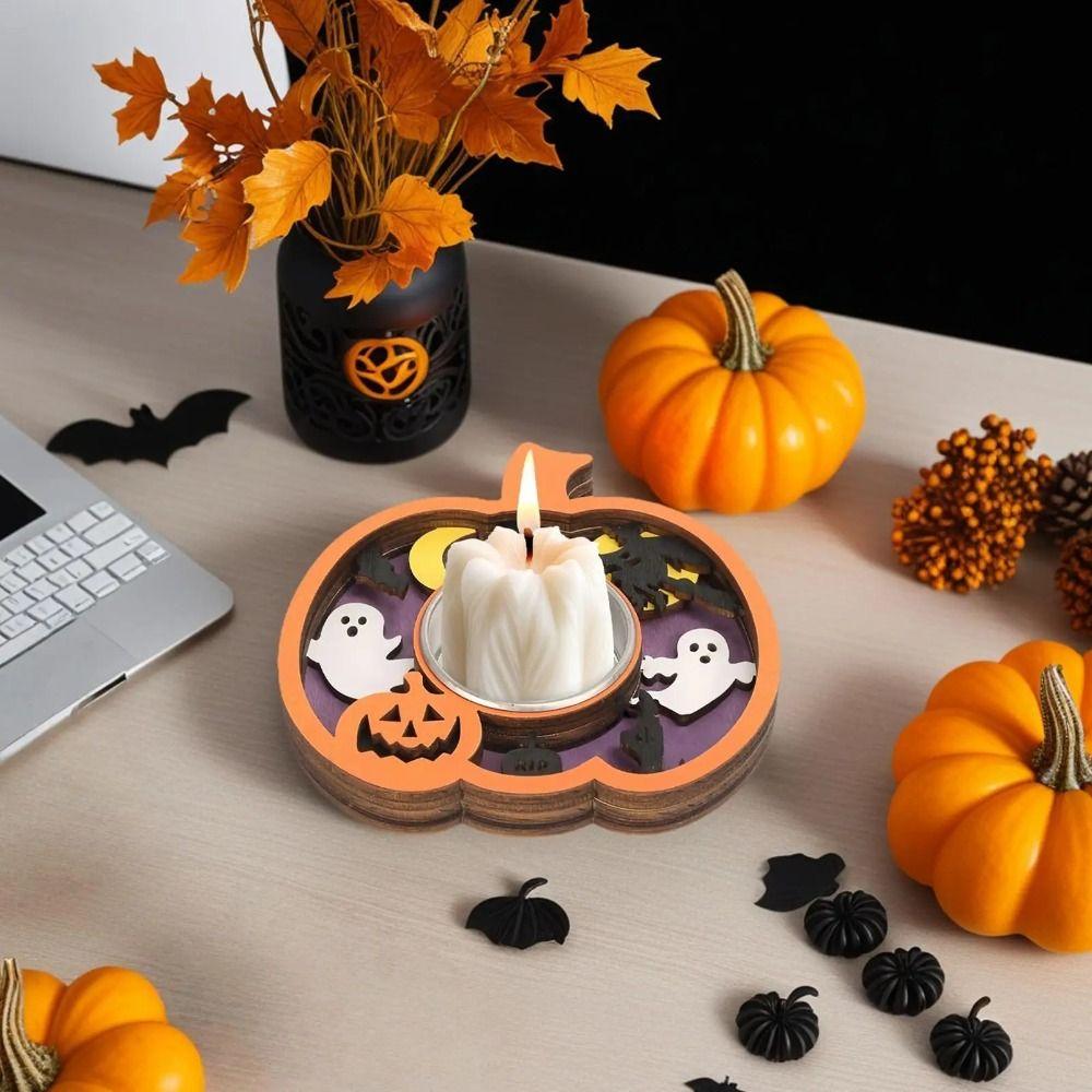 3D Halloween Candle Holder Multi-layered Wooden Candle Stands  Ghost Festival