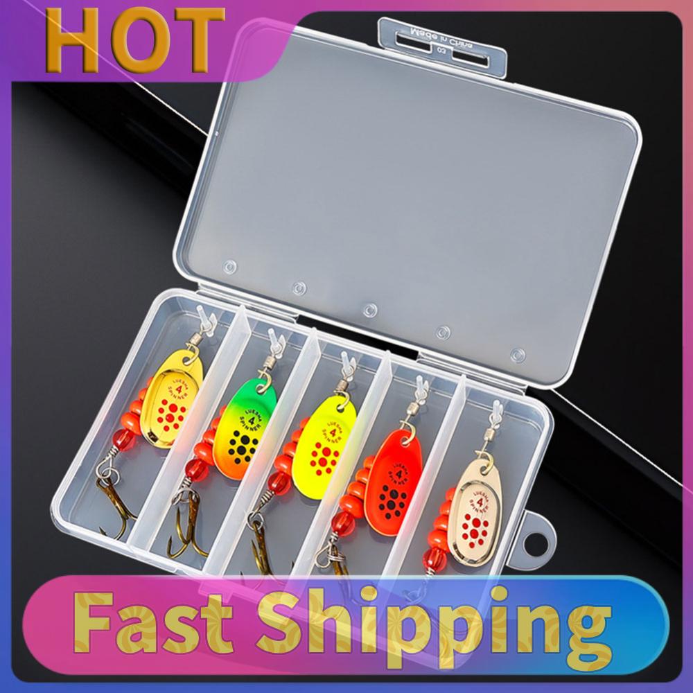 5 Stück Metalllöffel Spinner Angelköder mit Tackle-Box Angelwobbler Hartköder für Hecht Lachs Meeresangeln