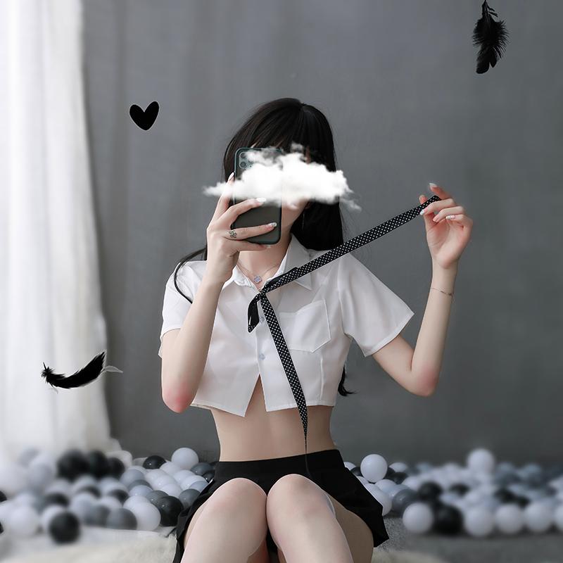 Sexy Underwear British Plaid Sexy Perspective White Shirt Bow Uniform Set