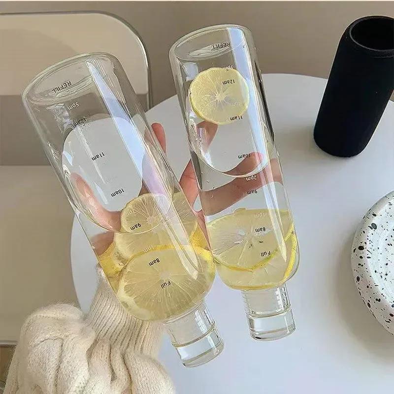 Time Scale Clear Waterbottle Cute Plastic Water Bottle Girls Sport Bottles Leakproof Outdoor Shaker Milk Juice Cup Drinkware