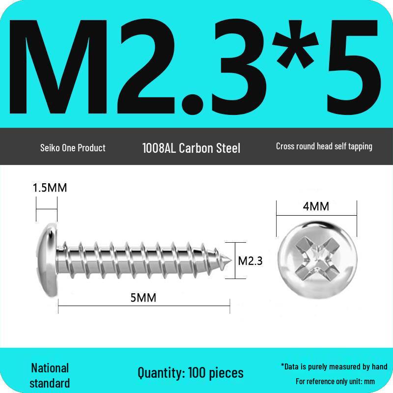 Galvanized Self-Tapping Screws, Round Head, White Zinc, PA Cross Pan, Pointed Tail M1.2-M4